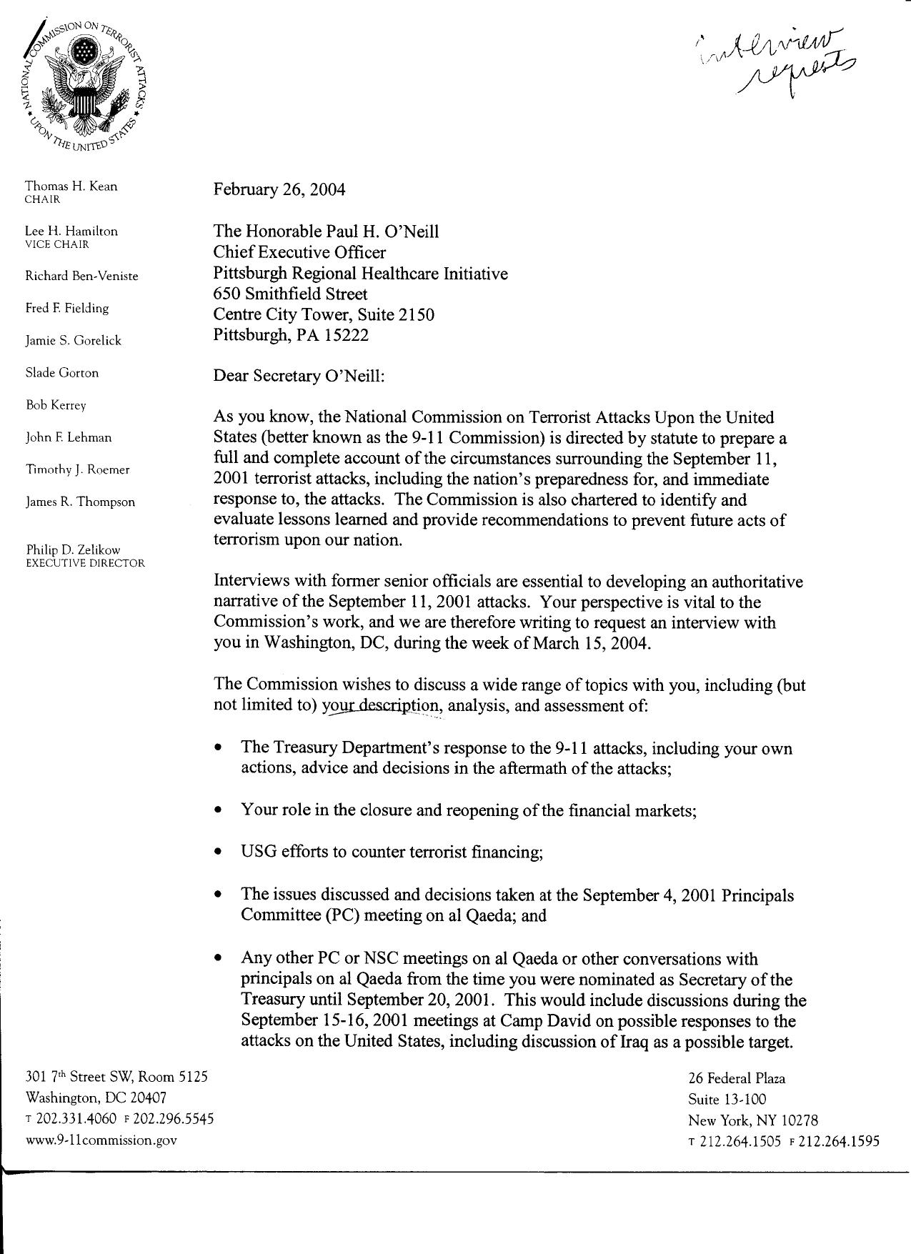 DM B4 Interview Requests Fdr- Entire Contents- 2-26-04 Letter to Paul O-Neill- Interview Request 328 by Unknown