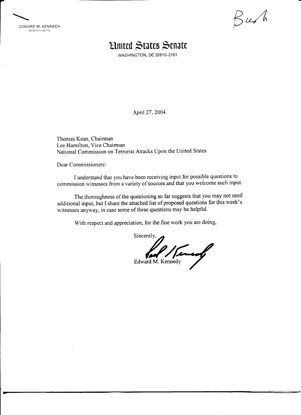 DM B6 President-VP Interviews Fdr- 4-17-04 Kennedy Questions for Bush-Cheney by Unknown