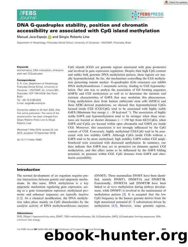 DNA Gâquadruplex stability, position and chromatin accessibility are associated with CpG island methylation by Unknown