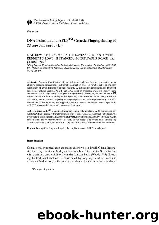 DNA Isolation and AFLP™ Genetic Fingerprinting of shape Theobroma cacao (L.) by Unknown