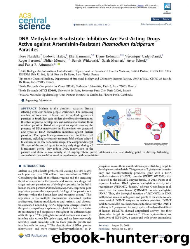 DNA Methylation Bisubstrate Inhibitors Are Fast-Acting Drugs Active against Artemisinin-Resistant Plasmodium falciparum Parasites by unknow