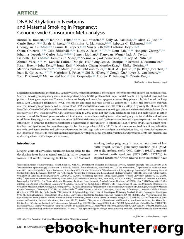 DNA Methylation in Newborns and Maternal Smoking in Pregnancy: Genome-wide Consortium Meta-analysis by unknow