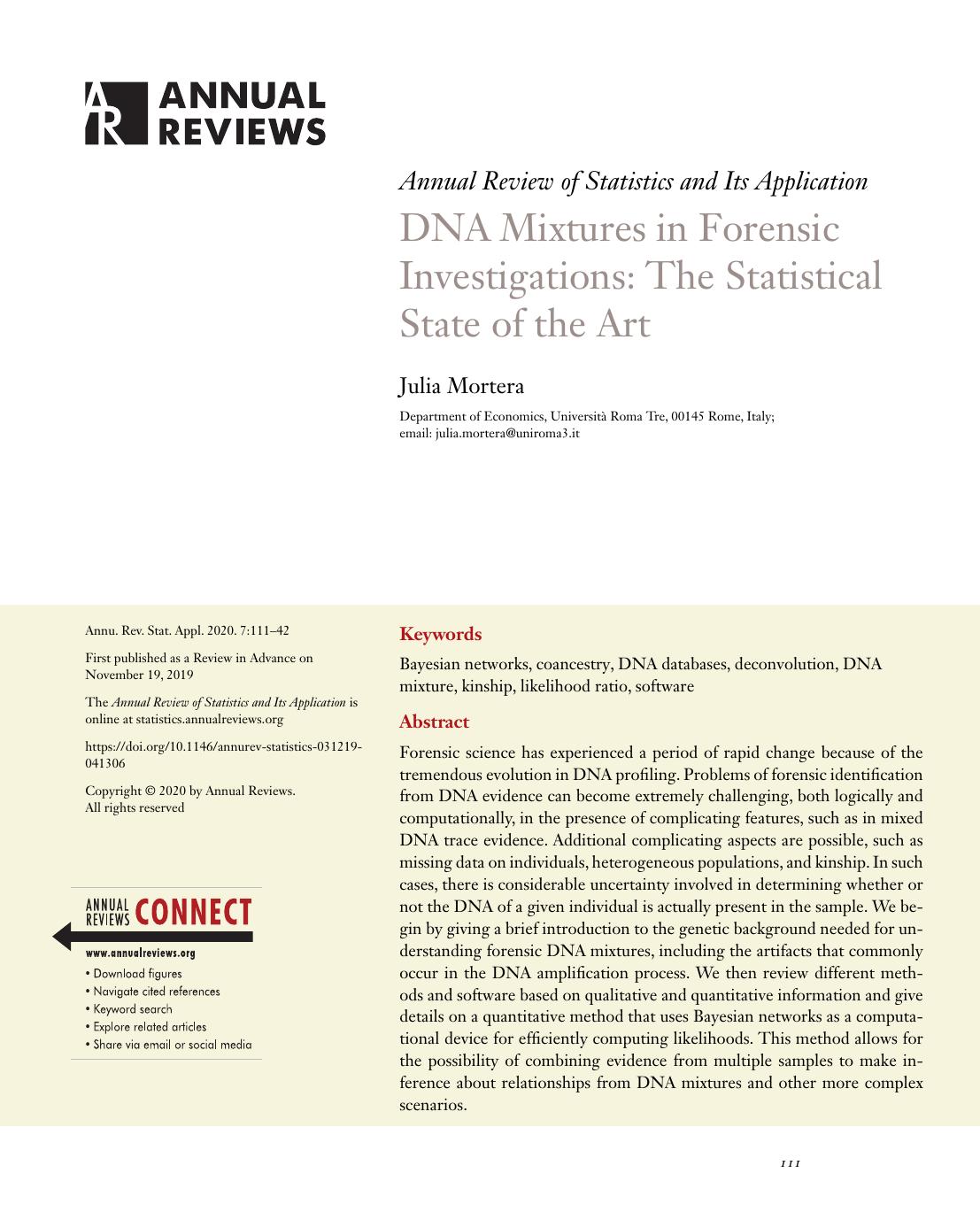 DNA Mixtures in Forensic Investigations: The Statistical State of the Art by Julia Mortera