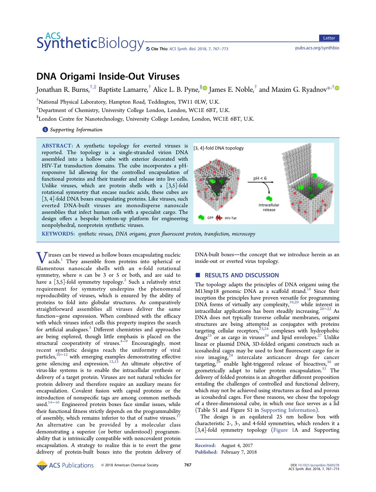 DNA Origami Inside-Out Viruses by Jonathan R. Burns Baptiste Lamarre Alice L. B. Pyne James E. Noble and Maxim G. Ryadnov