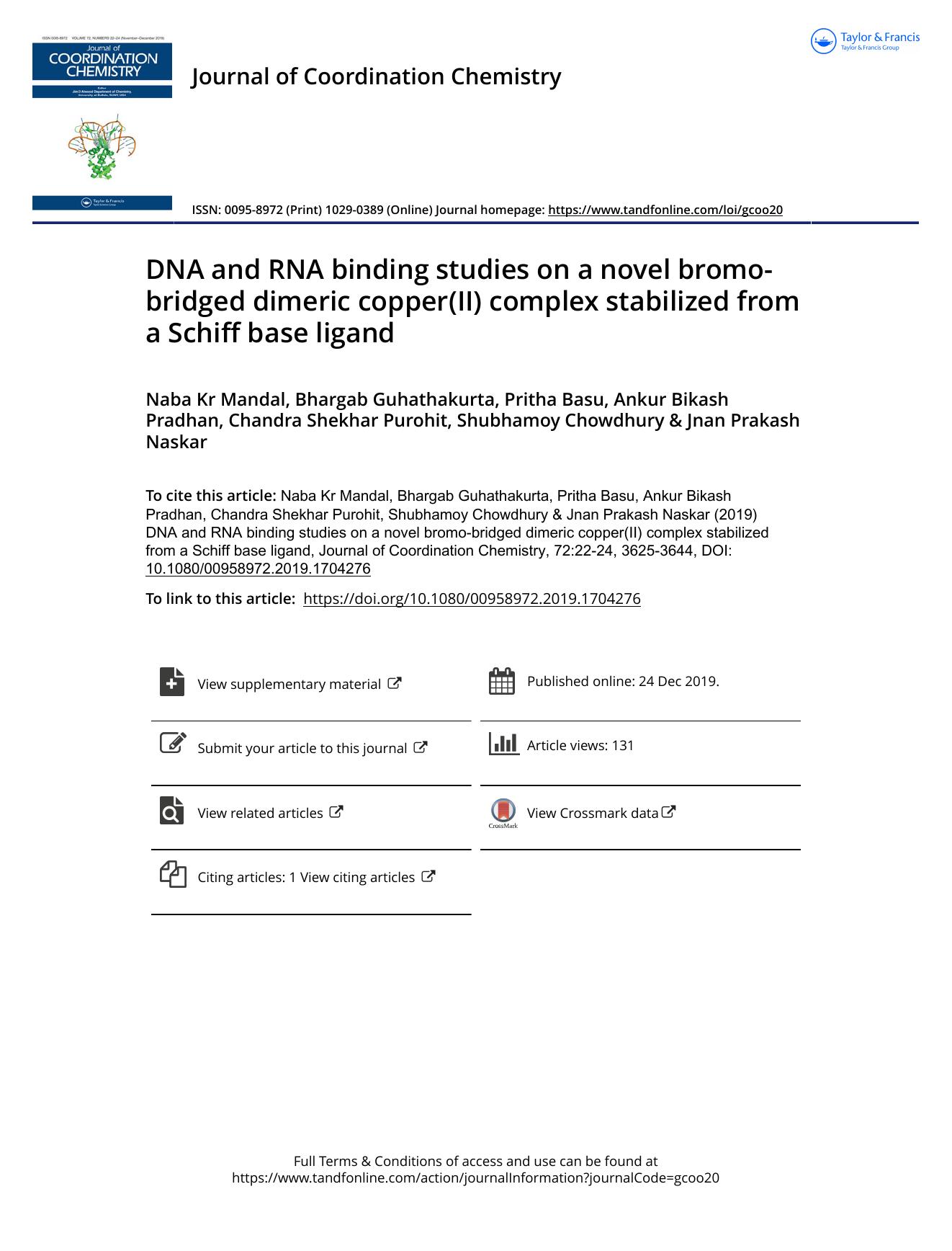 DNA and RNA binding studies on a novel bromo-bridged dimeric copper(II) complex stabilized from a Schiff base ligand by unknow