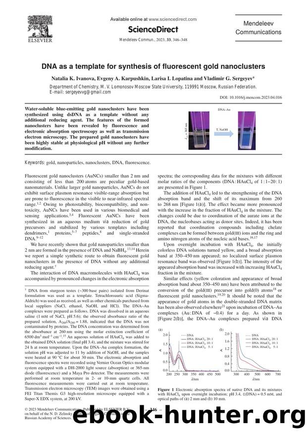 DNA as a template for synthesis of fluorescent gold nanoclusters by Natalia K. Ivanova & Evgeny A. Karpushkin & Larisa I. Lopatina & Vladimir G. Sergeyev