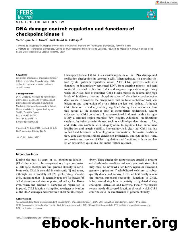 DNA damage control: regulation and functions of checkpoint kinase 1 by Unknown