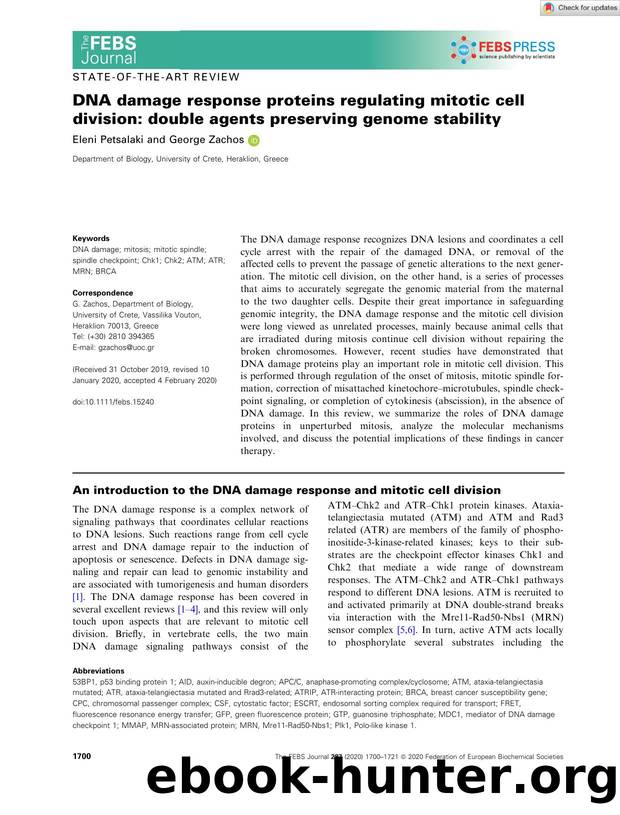 DNA damage response proteins regulating mitotic cell division: double agents preserving genome stability by Unknown