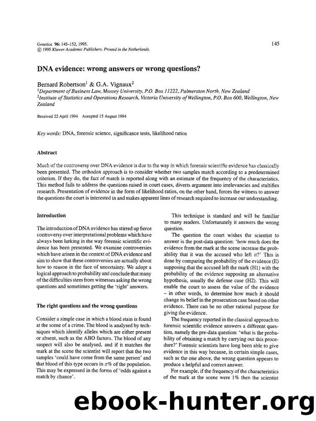 DNA evidence: Wrong answers or wrong questions? by Unknown