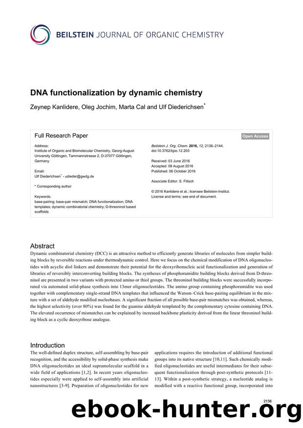 DNA functionalization by dynamic chemistry by Zeynep Kanlidere Oleg Jochim Marta Cal Ulf Diederichsen