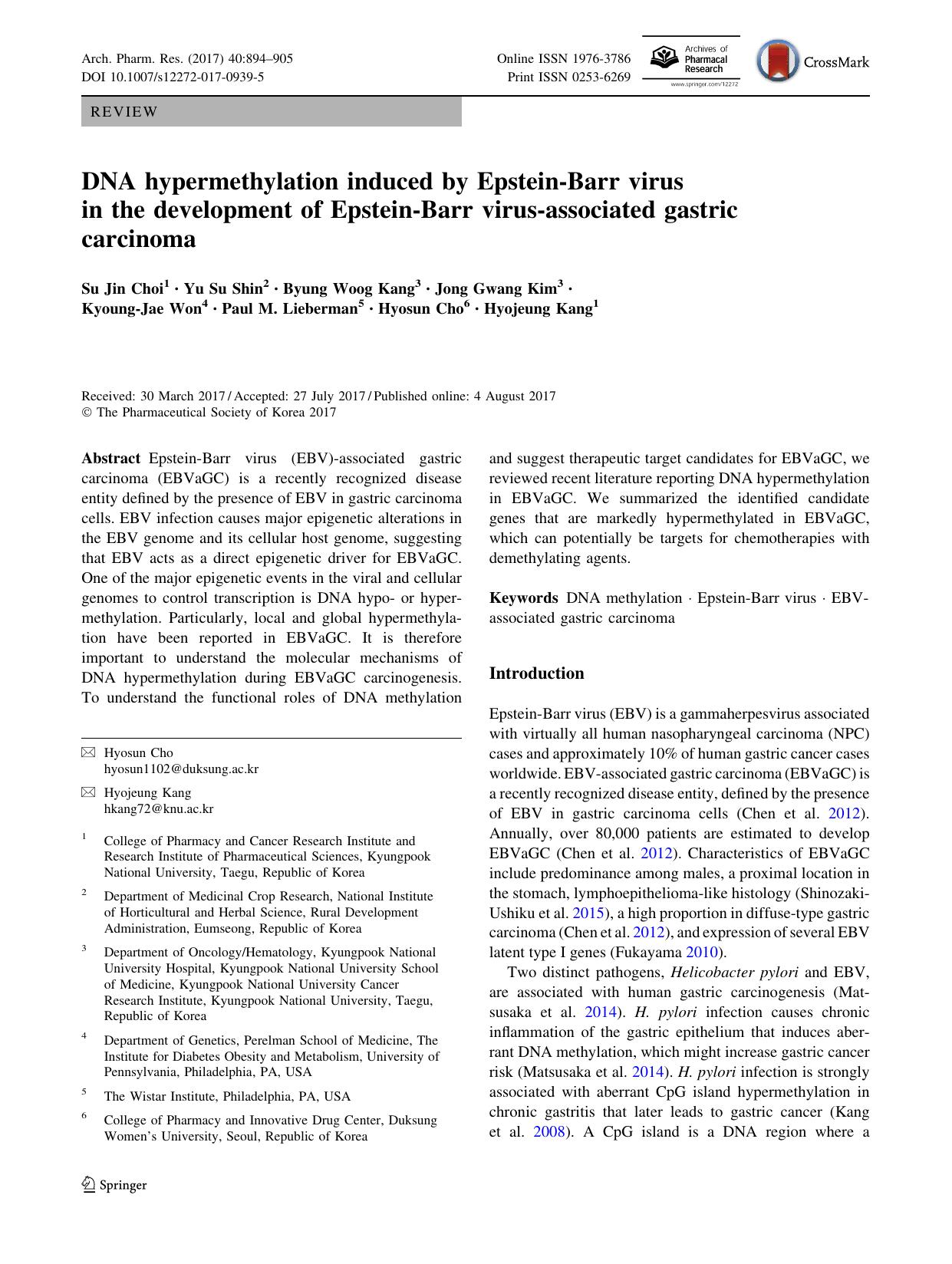 DNA hypermethylation induced by Epstein-Barr virus in the development of Epstein-Barr virus-associated gastric carcinoma by unknow