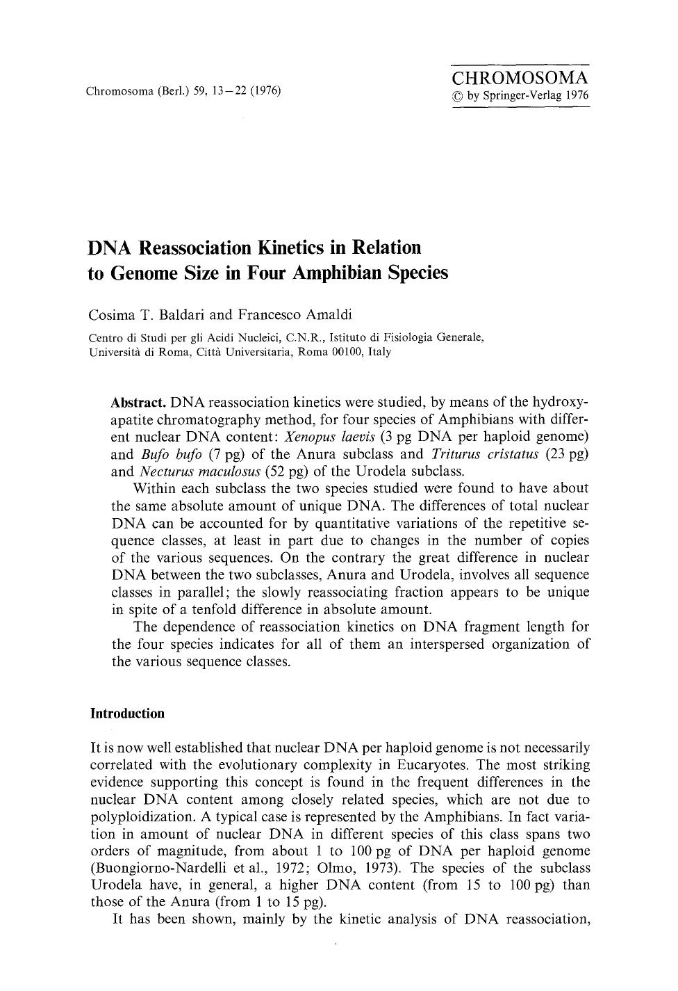 DNA reassociation kinetics in relation to genome size in four amphibian species by Unknown