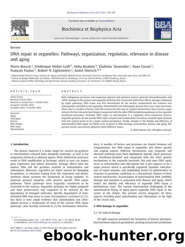 DNA repair in organelles: Pathways, organization, regulation, relevance in disease and aging by Pierre Boesch