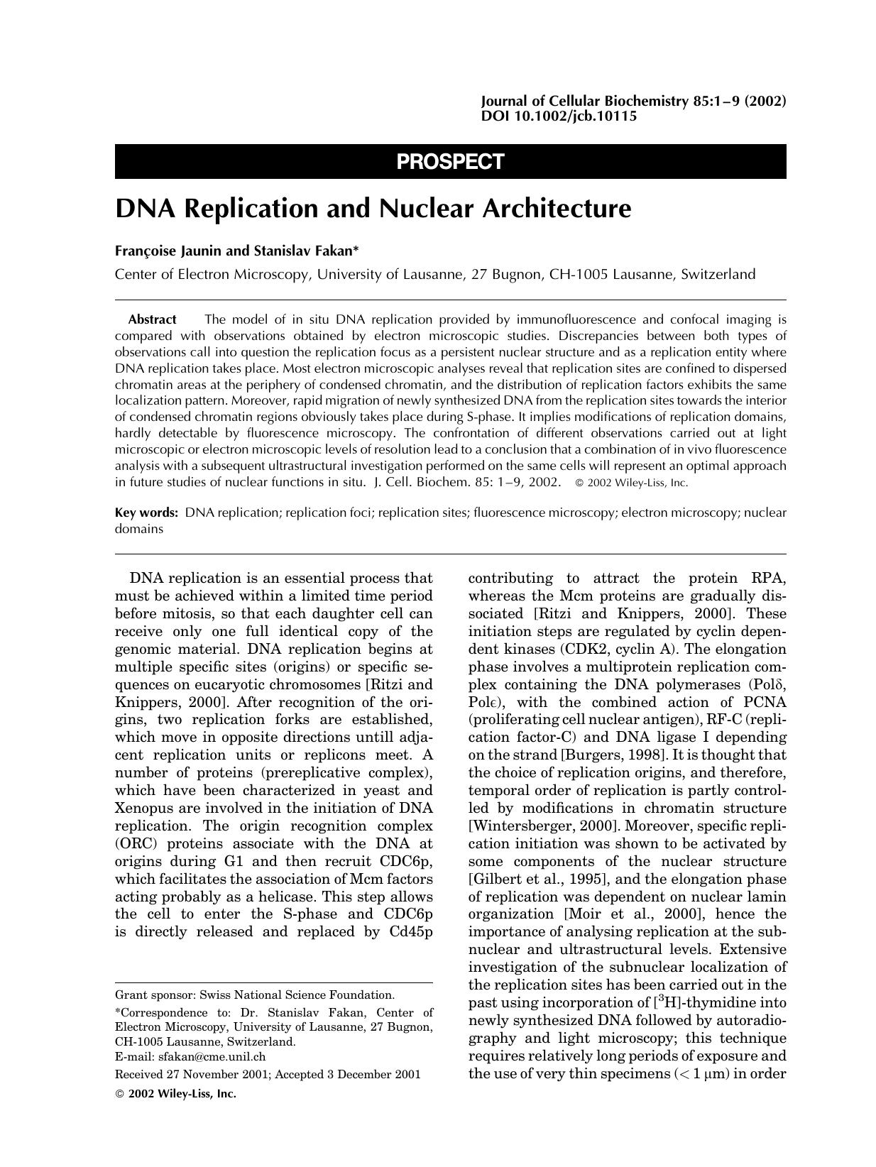 DNA replication and nuclear architecture by Unknown