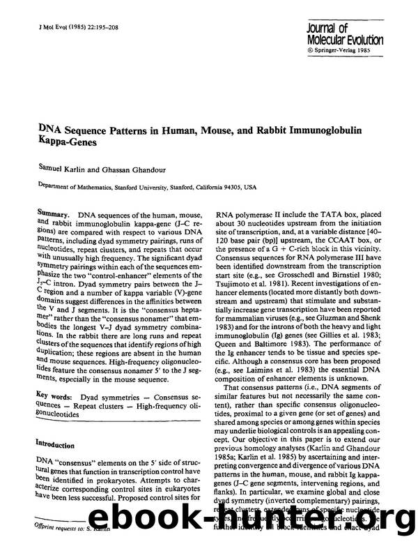 DNA sequence patterns in human, mouse, and rabbit immunoglobulin kappa-genes by Unknown