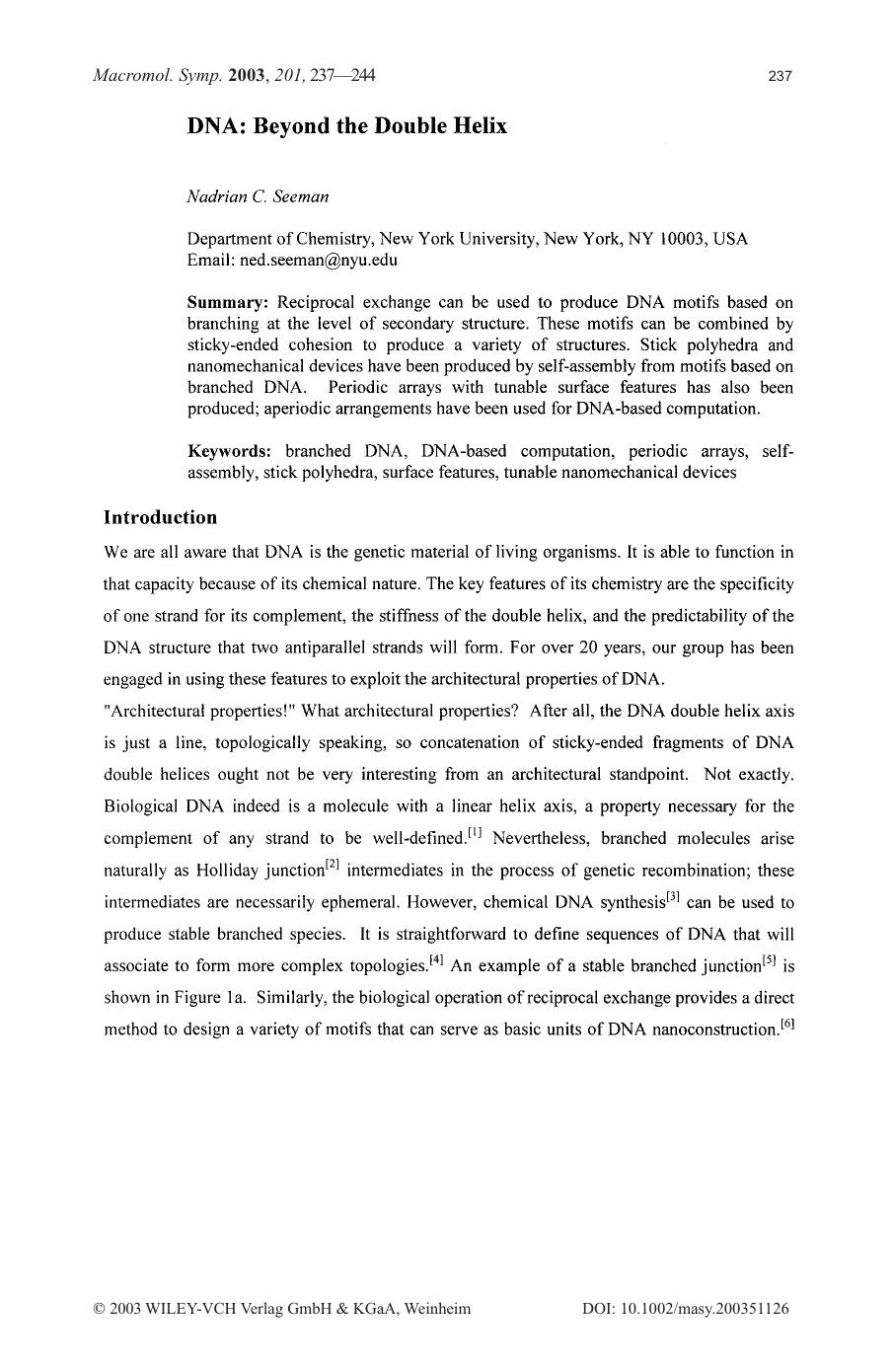 DNA: beyond the double helix by Unknown