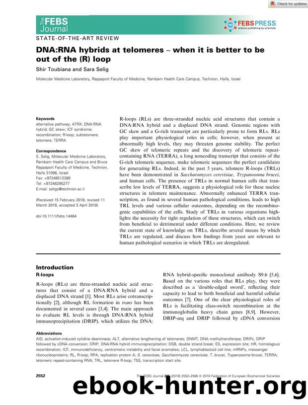 DNA:RNA hybrids at telomeres â when it is better to be out of the (R) loop by Unknown