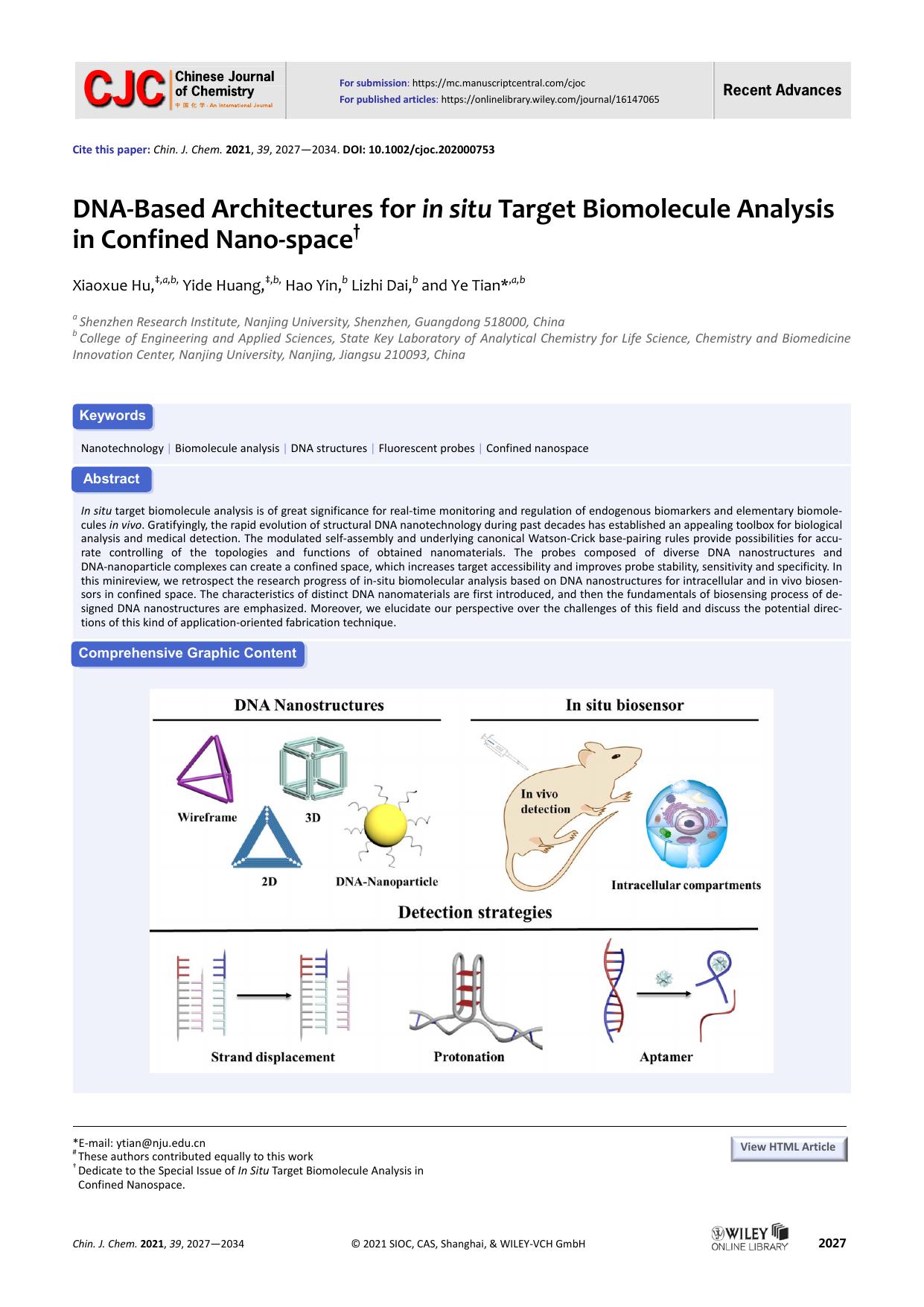 DNA-based architectures for in situ target biomolecule analysis in confined nano-space by Administrator