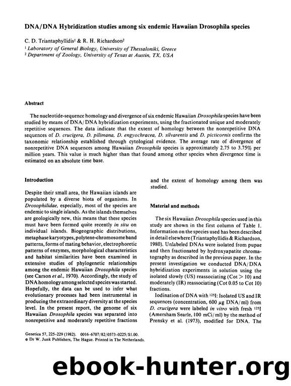 DNADNA Hybridization studies among six endemic Hawaiian Drosophila species by Unknown