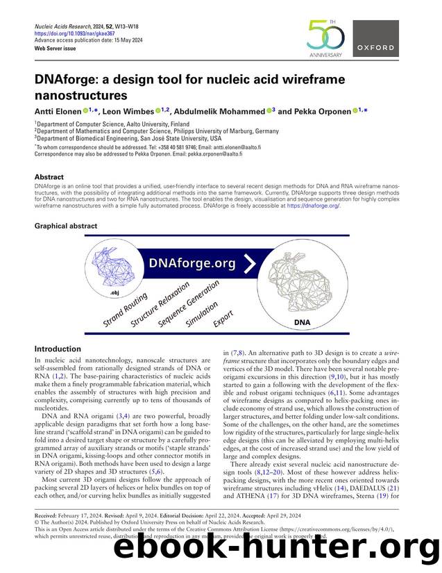DNAforge: a design tool for nucleic acid wireframe nanostructures by Antti Elonen & Leon Wimbes & Abdulmelik Mohammed & Pekka Orponen