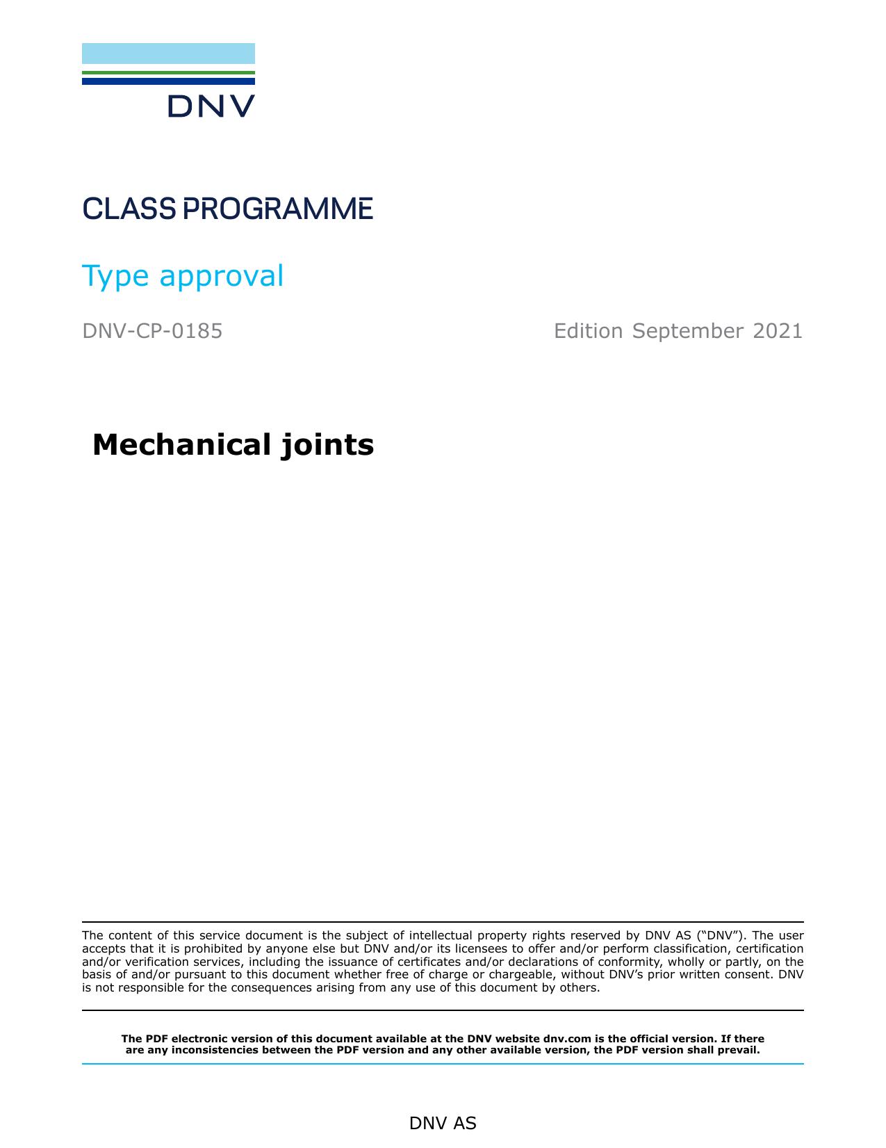 DNV-CP-0185 Mechanical joints by DNV AS