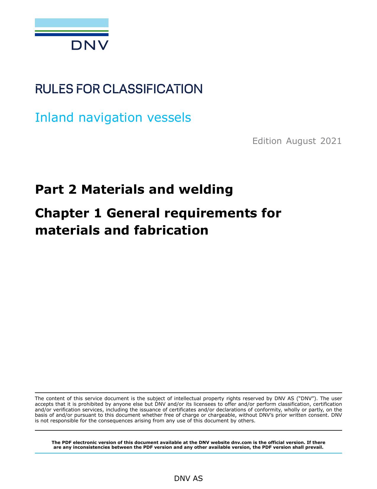 DNV-RU-INV Pt.2 Ch.1 General requirements for materials and fabrication by DNV AS
