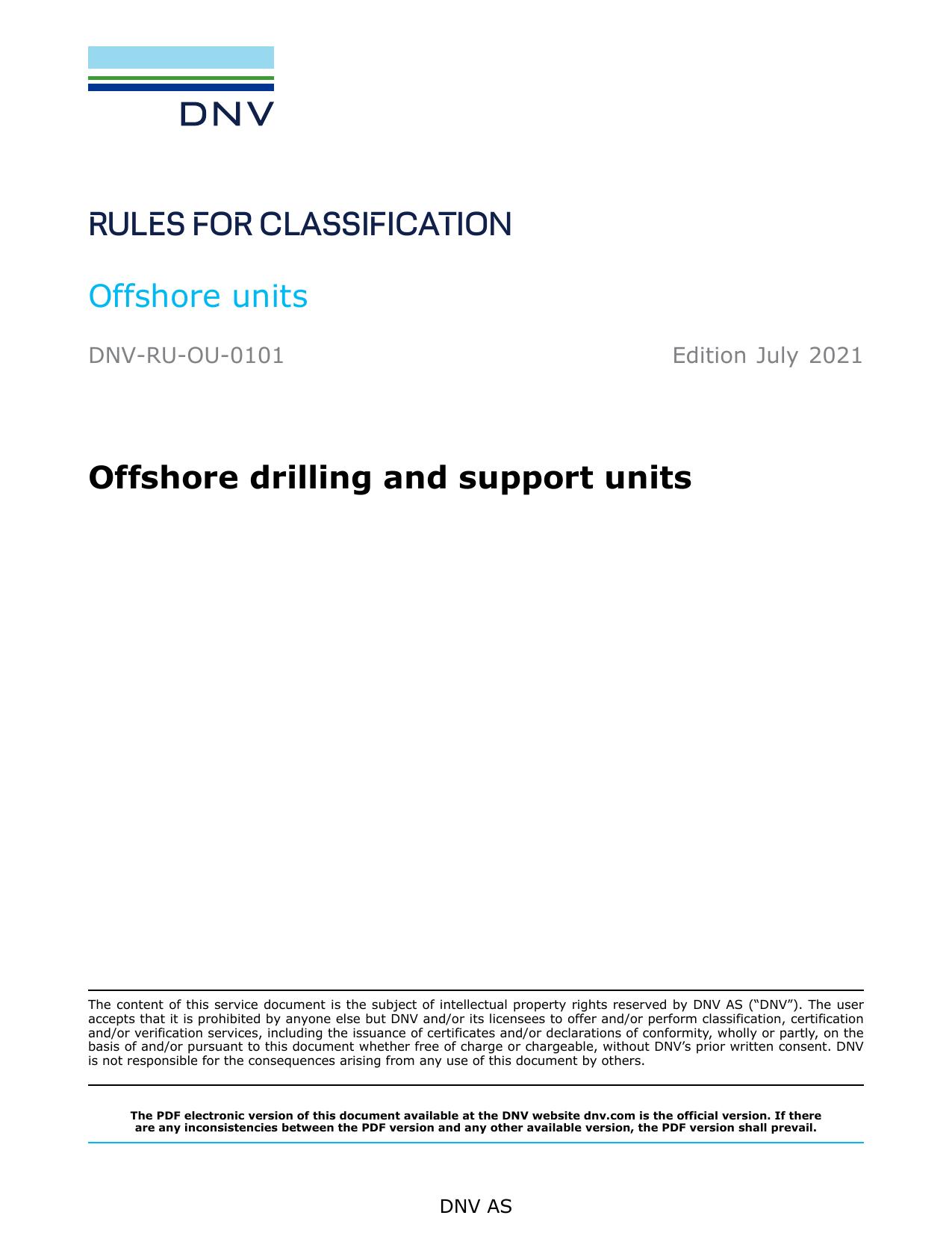 DNV-RU-OU-0101 Offshore drilling and support units by DNV AS