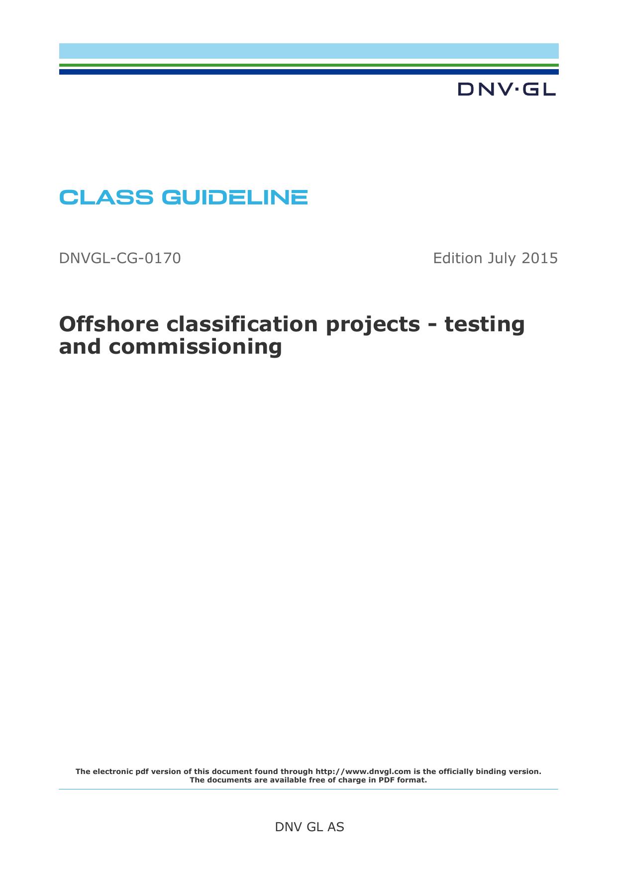 DNVGL-CG-0170 Offshore classification projects - testing and commissioning by DNV GL