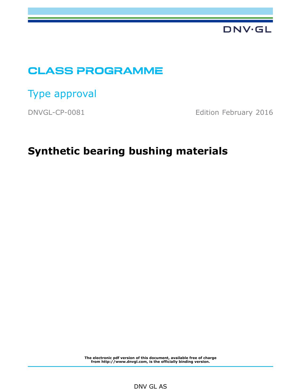 DNVGL-CP-0081 Synthetic bearing bushing materials by DNV GL