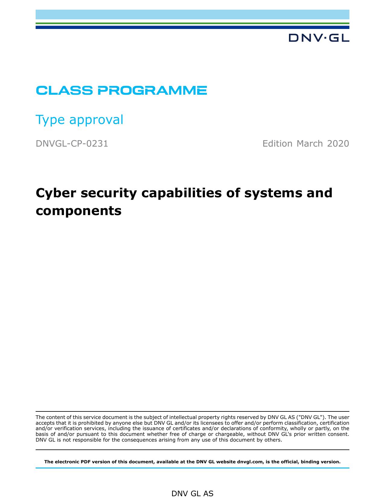 DNVGL-CP-0231 Cyber security capabilities of systems and components by DNV GL AS