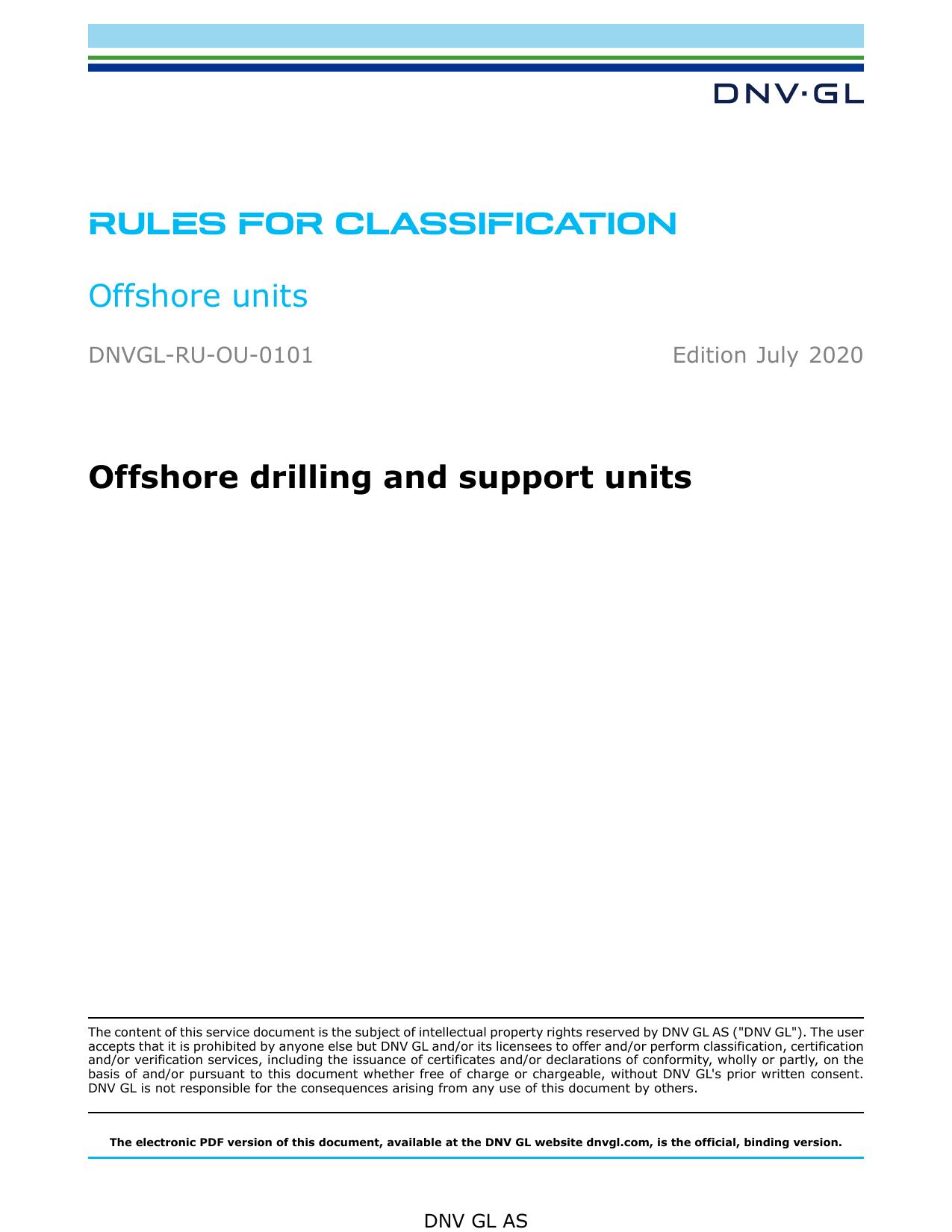 DNVGL-RU-OU-0101 Offshore drilling and support units by DNV GL AS