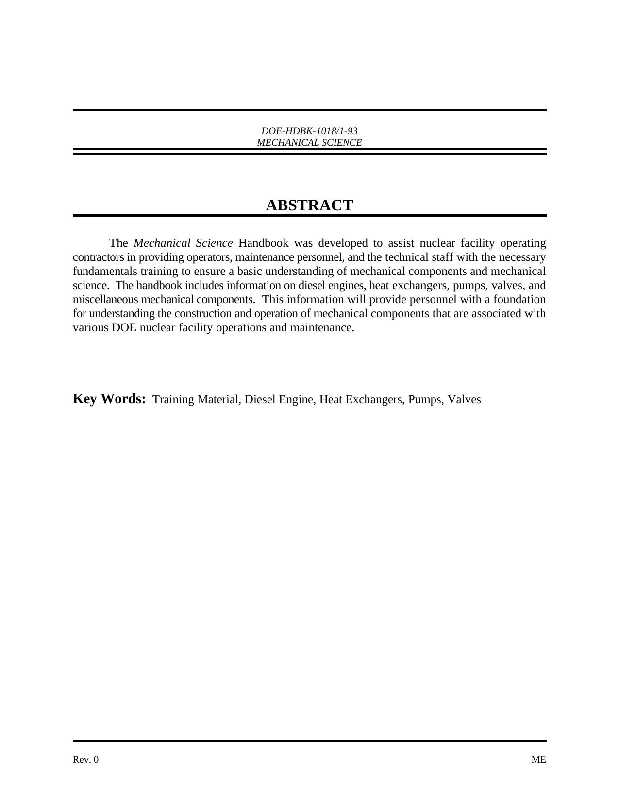 DOE-HDBK-10181-93; DOE Fundamentals Handbook Mechanical Science Volume 1 of 2 by Diesel Engine Fundamentals