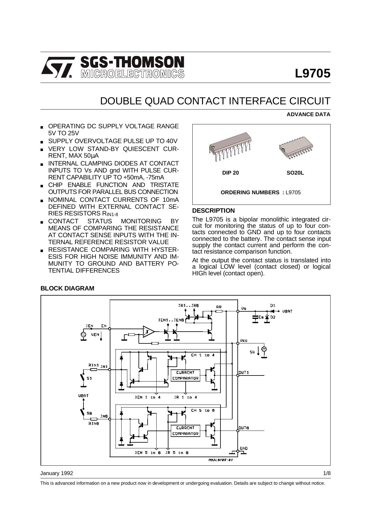 DOUBLE QUAD CONTACT INTERFACE CIRCUIT by SGS-THOMSON Microelectronics
