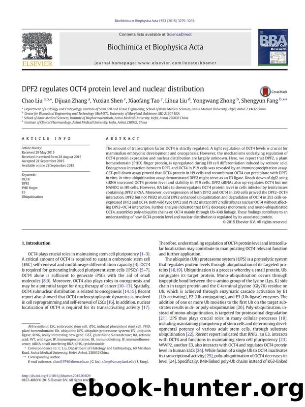 DPF2 regulates OCT4 protein level and nuclear distribution by Chao Liu & Dijuan Zhang & Yuxian Shen & Xiaofang Tao & Lihua Liu & Yongwang Zhong & Shengyun Fang