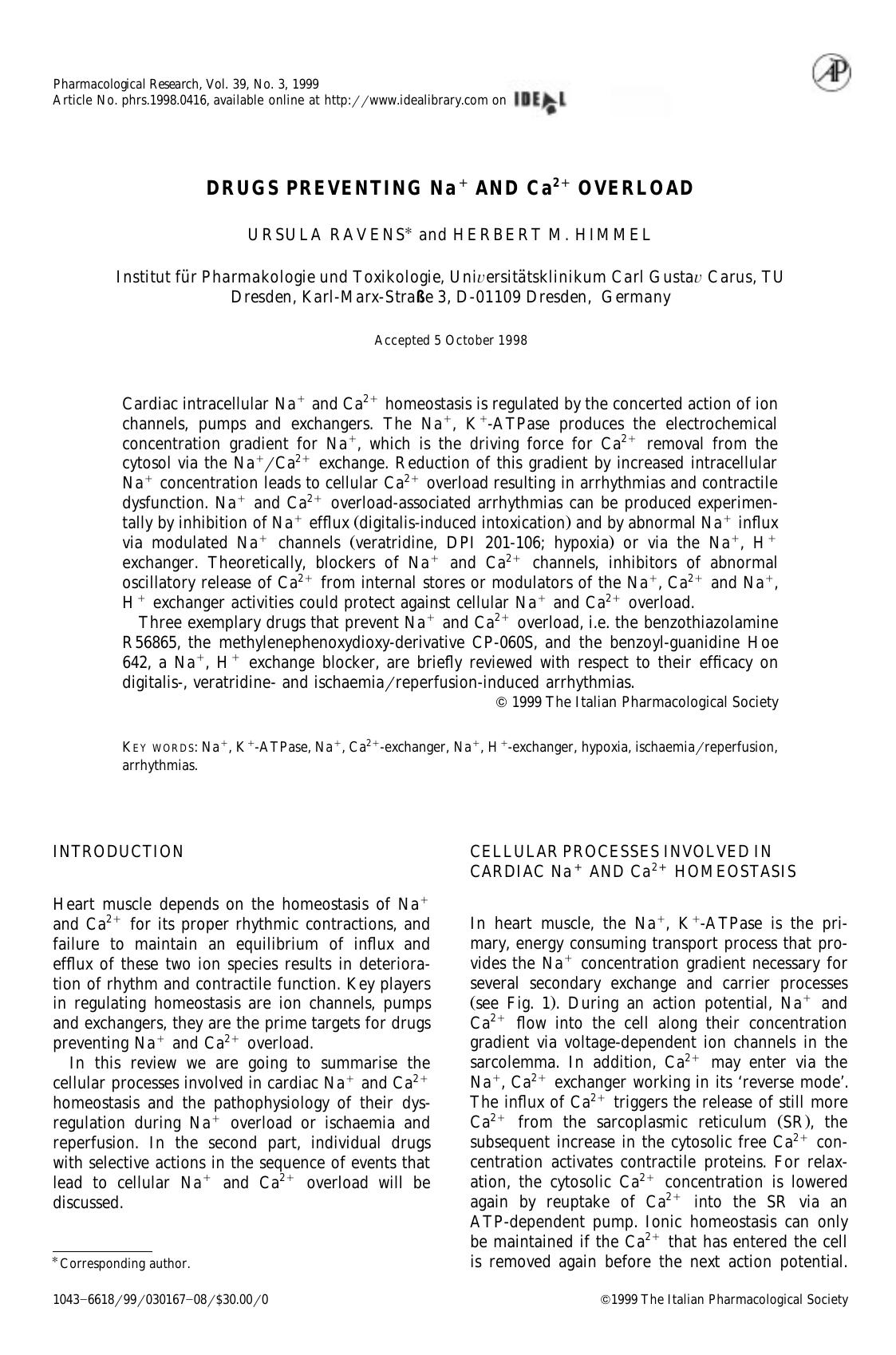 DRUGS PREVENTING Na+ AND CA2+ OVERLOAD by Ravens R. & Himmel H.M