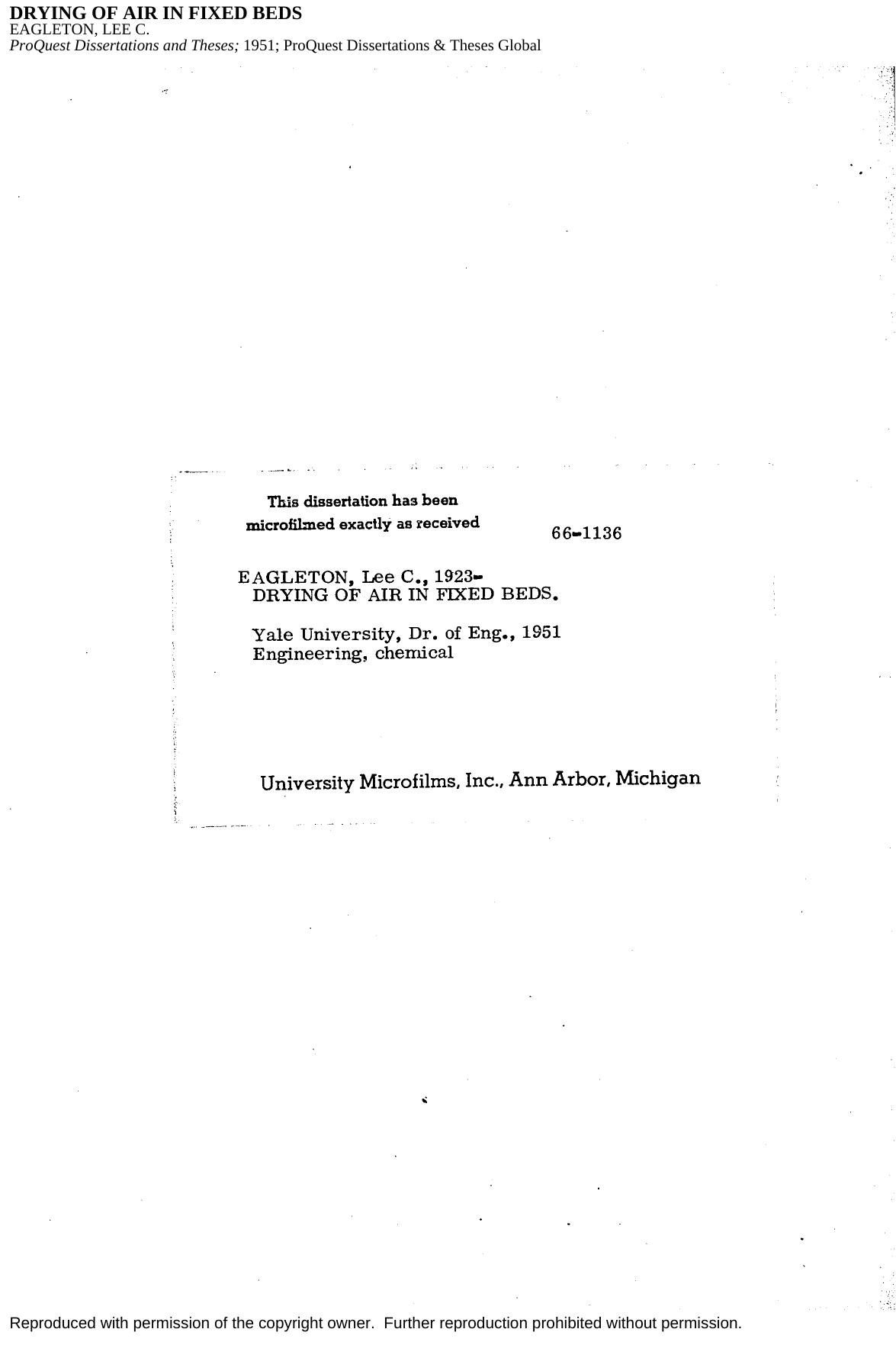 DRYING OF AIR IN FIXED BEDS by EAGLETON LEE C