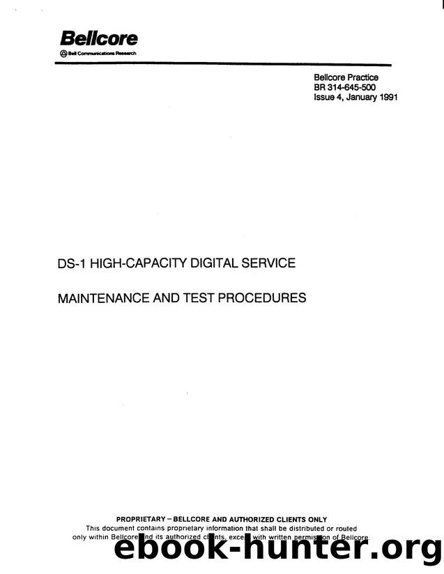 DS-1 High-Capacity Digital Service Maintenance and Test Procedures by Bellcore
