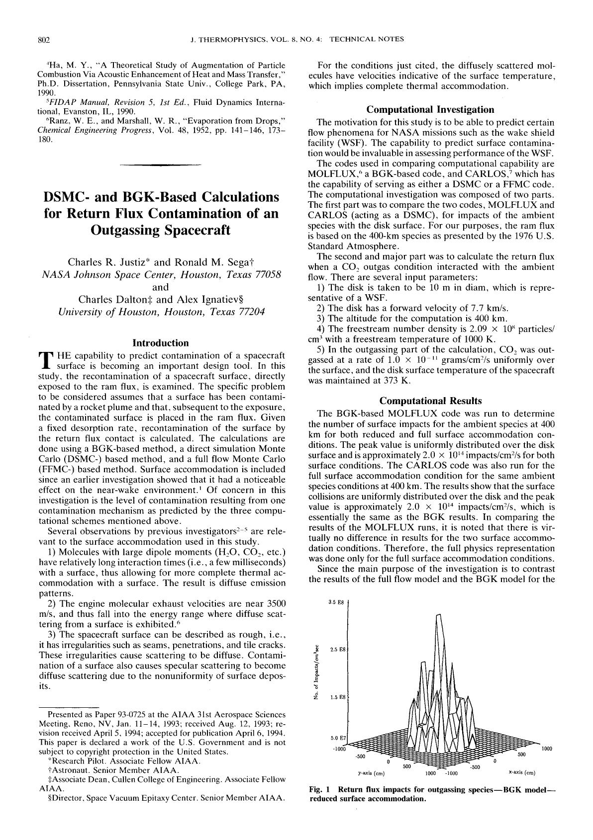 DSMC- and BGK-based calculations for return flux contamination of an outgassing spacecraft by Unknown