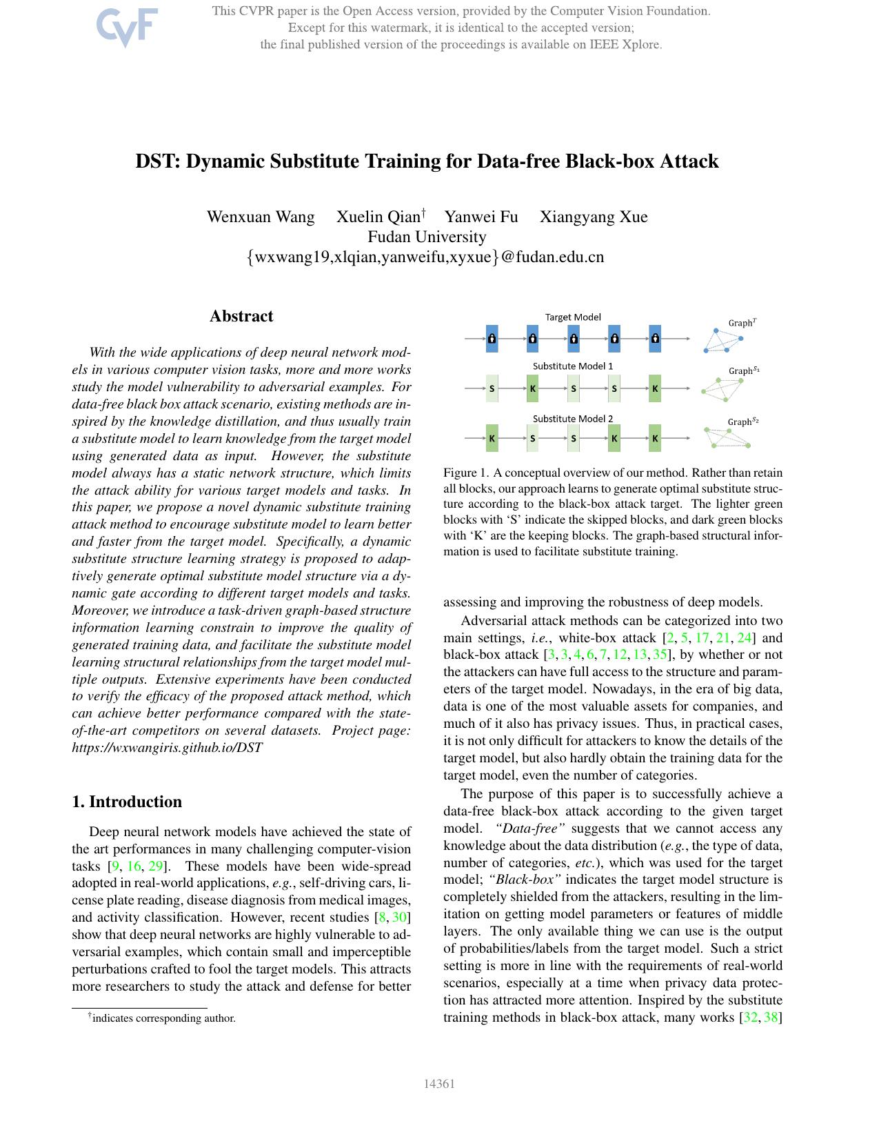 DST: Dynamic Substitute Training for Data-Free Black-Box Attack by Wenxuan Wang & Xuelin Qian & Yanwei Fu & Xiangyang Xue