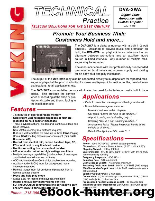 DVA-2WA Technical Practice by Viking Electronics Inc