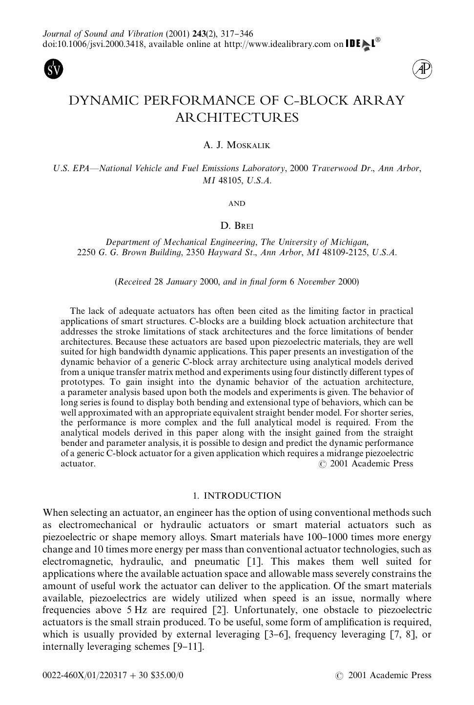 DYNAMIC PERFORMANCE OF C-BLOCK ARRAY ARCHITECTURES by MOSKALIK A. J. & BREI D