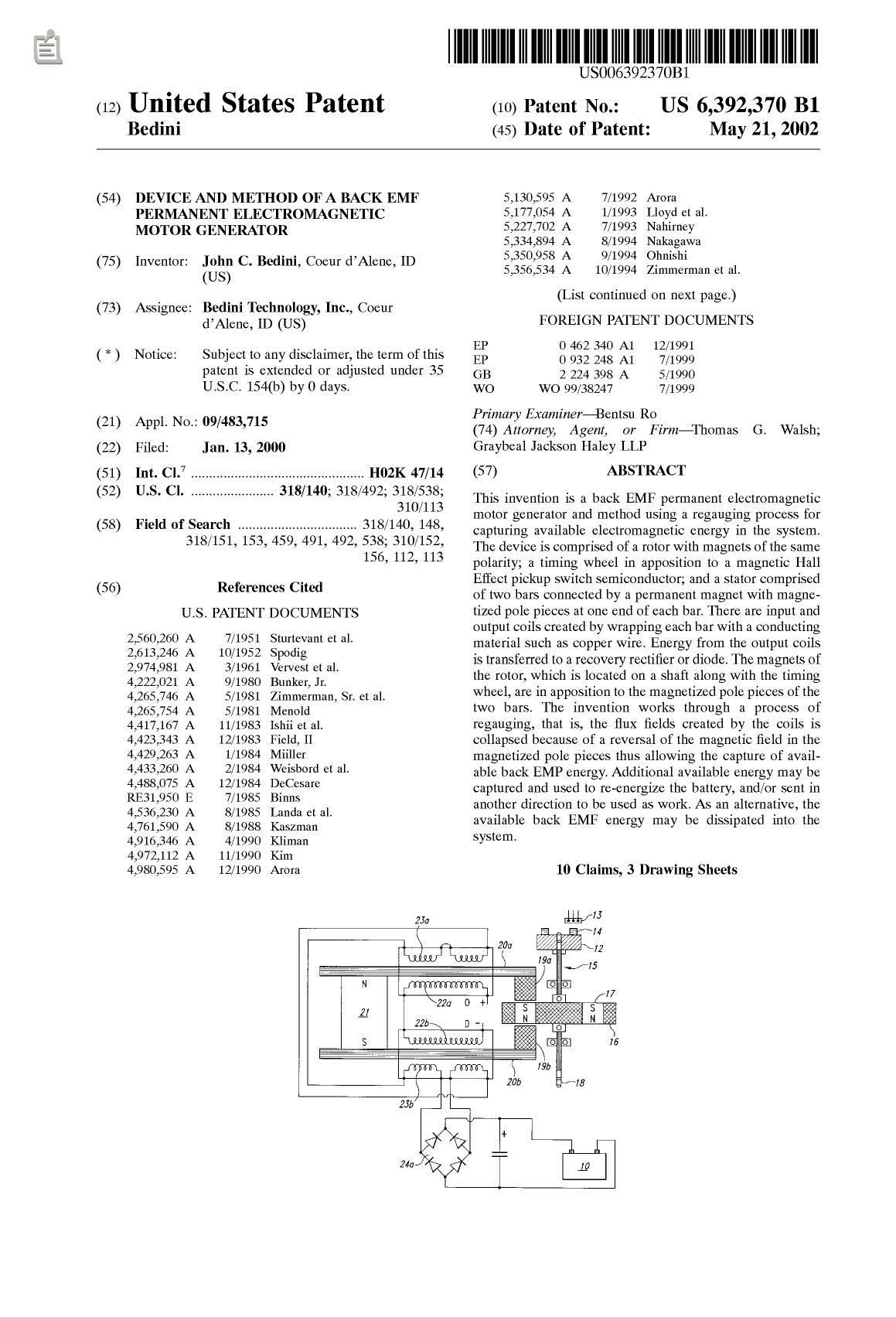 DaVince Tools Generated PDF File by Back EMF permanent electromagnetic motor generator (patent info) (2002)