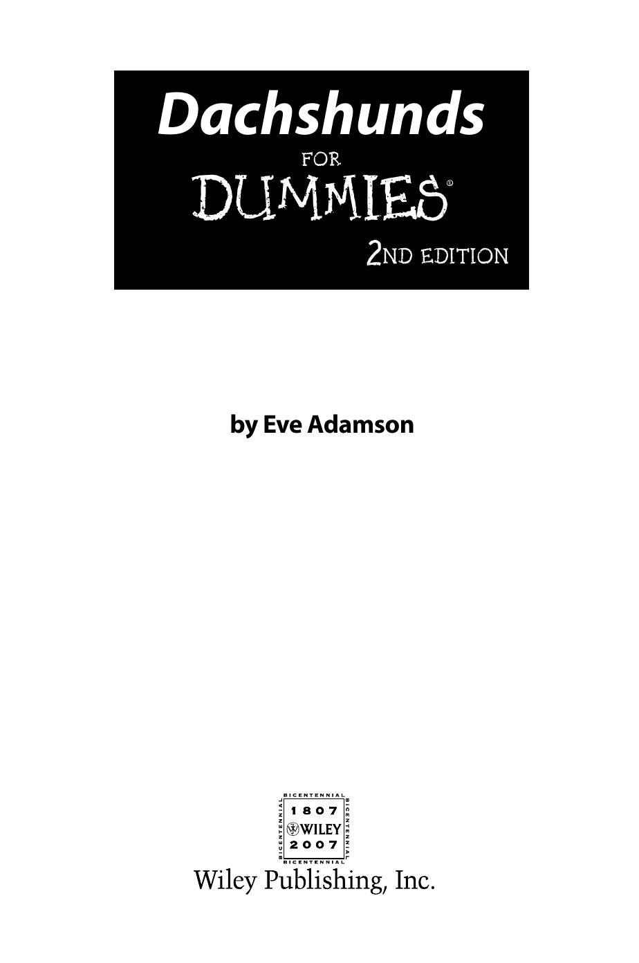 Dachshunds For Dummies by Eve Adamson