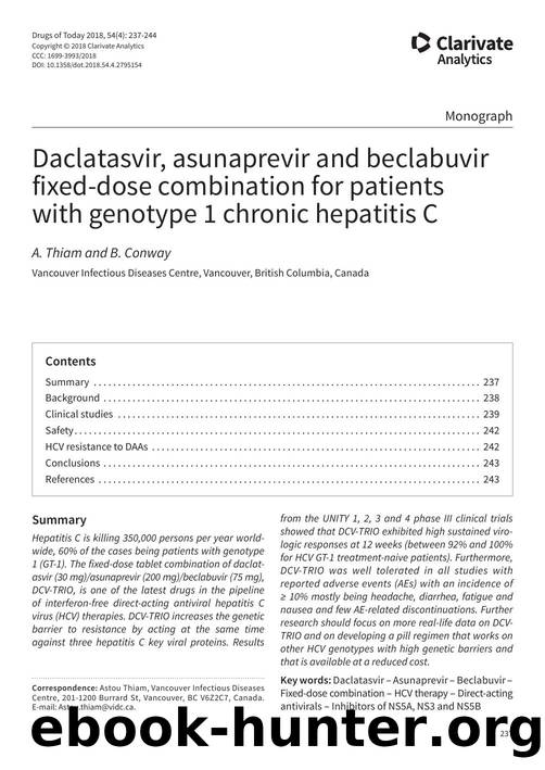 Daclatasvir, asunaprevir and beclabuvir fixed-dose combination for patients with genotype 1 chronic hepatitis C by Copyright © 2018 Clarivate Analytics