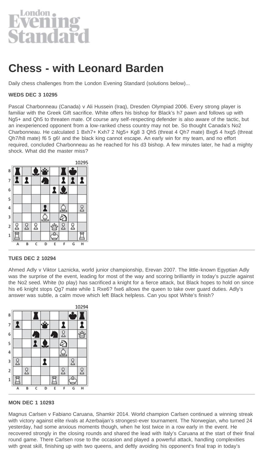 Daily Chess Puzzles from the London Evening Standard by Barden Leonard