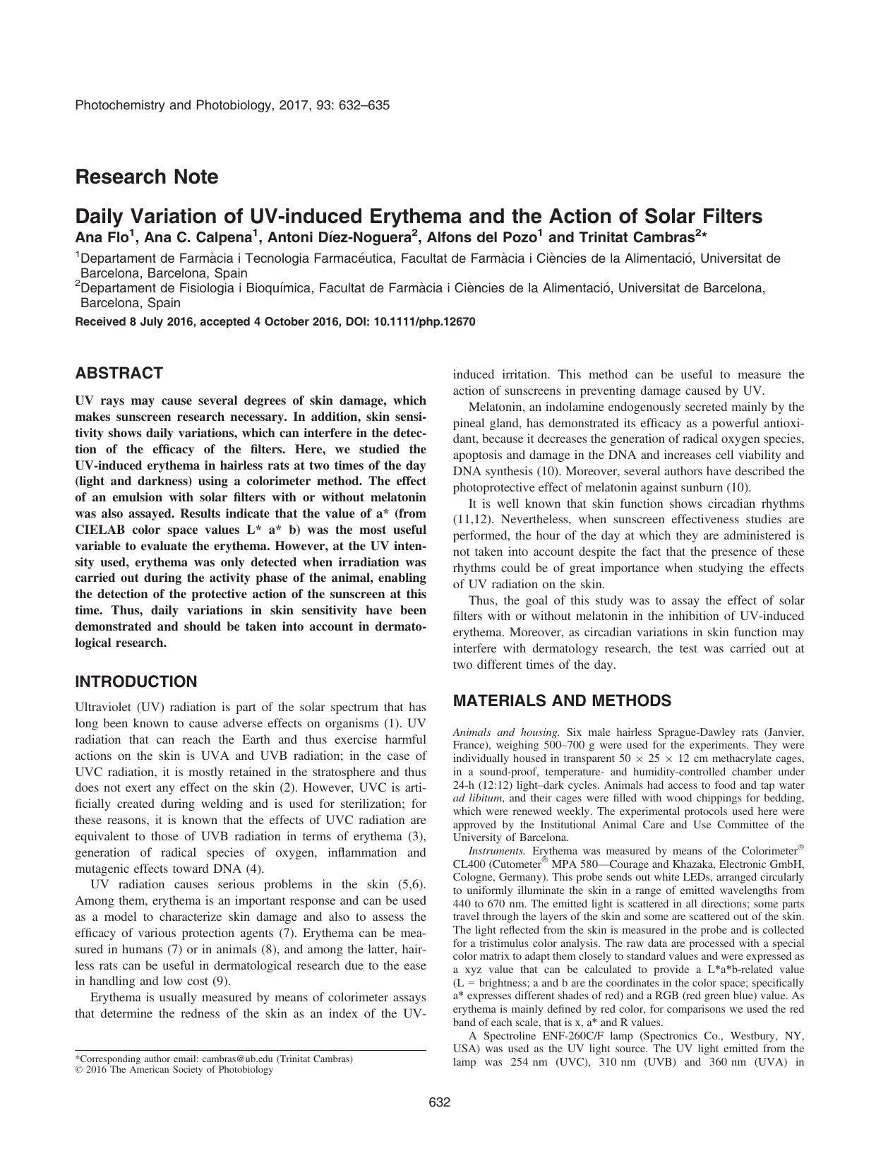 Daily Variation of UVâinduced Erythema and the Action of Solar Filters by Unknown