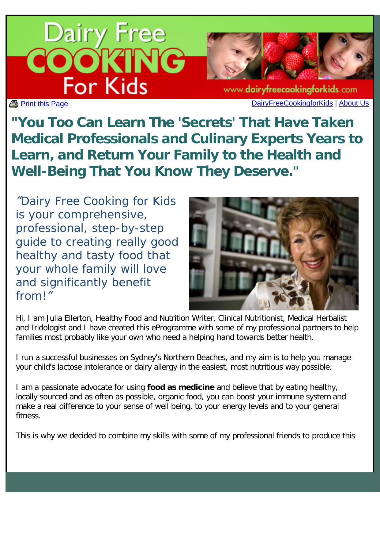 Dairy Free Cooking For Kids. by Best of Kuszter's Collection