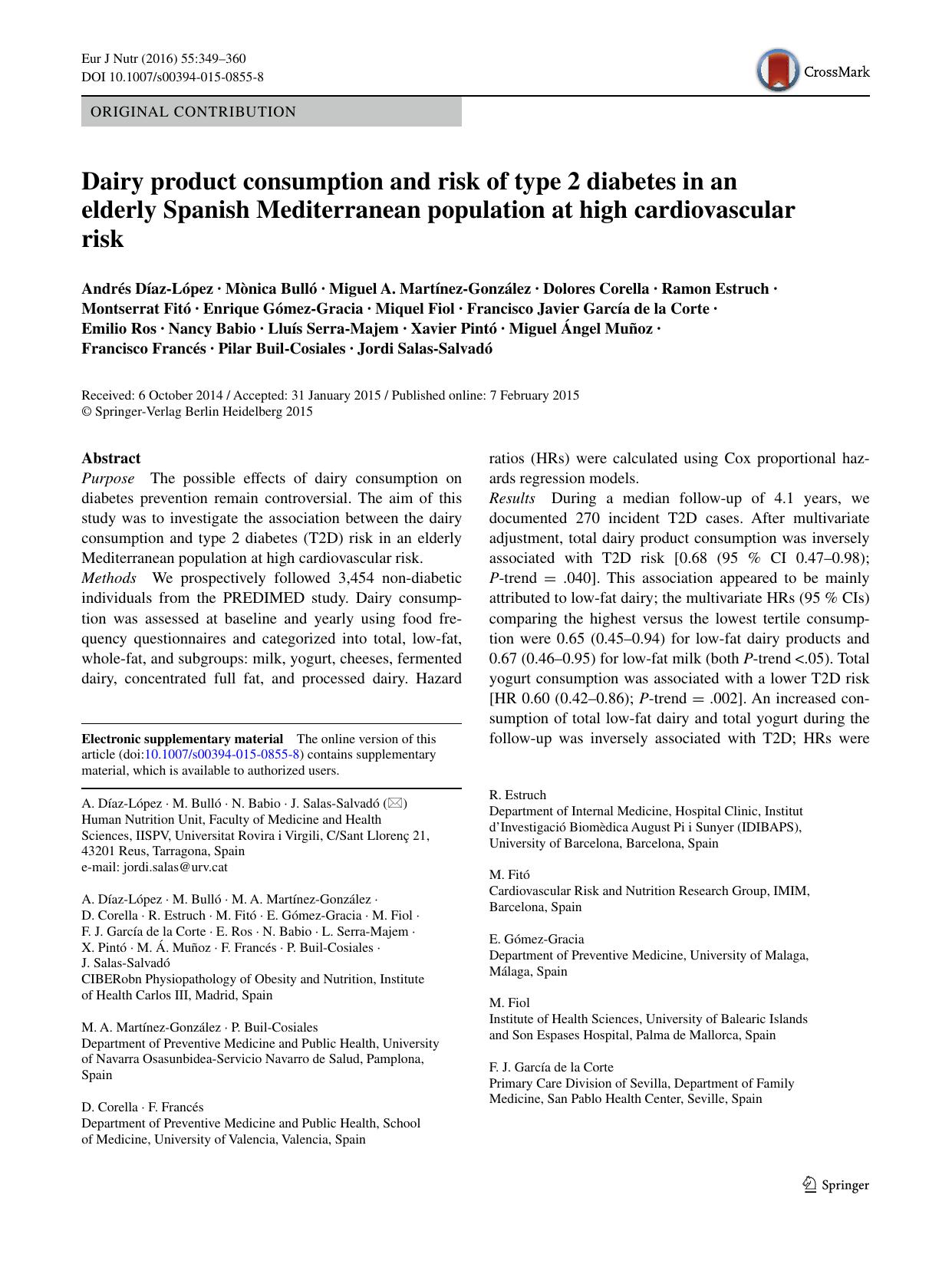 Dairy product consumption and risk of type 2 diabetes in an elderly Spanish Mediterranean population at high cardiovascular risk by unknow