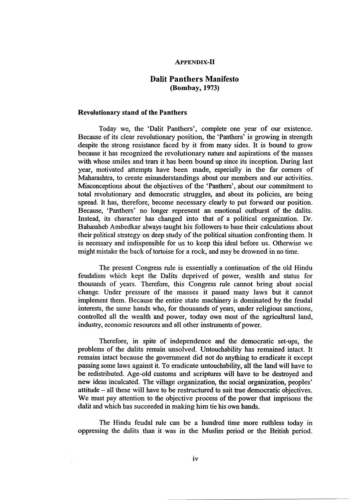 Dalit Panthers Manifesto by Dalit Panthers of India