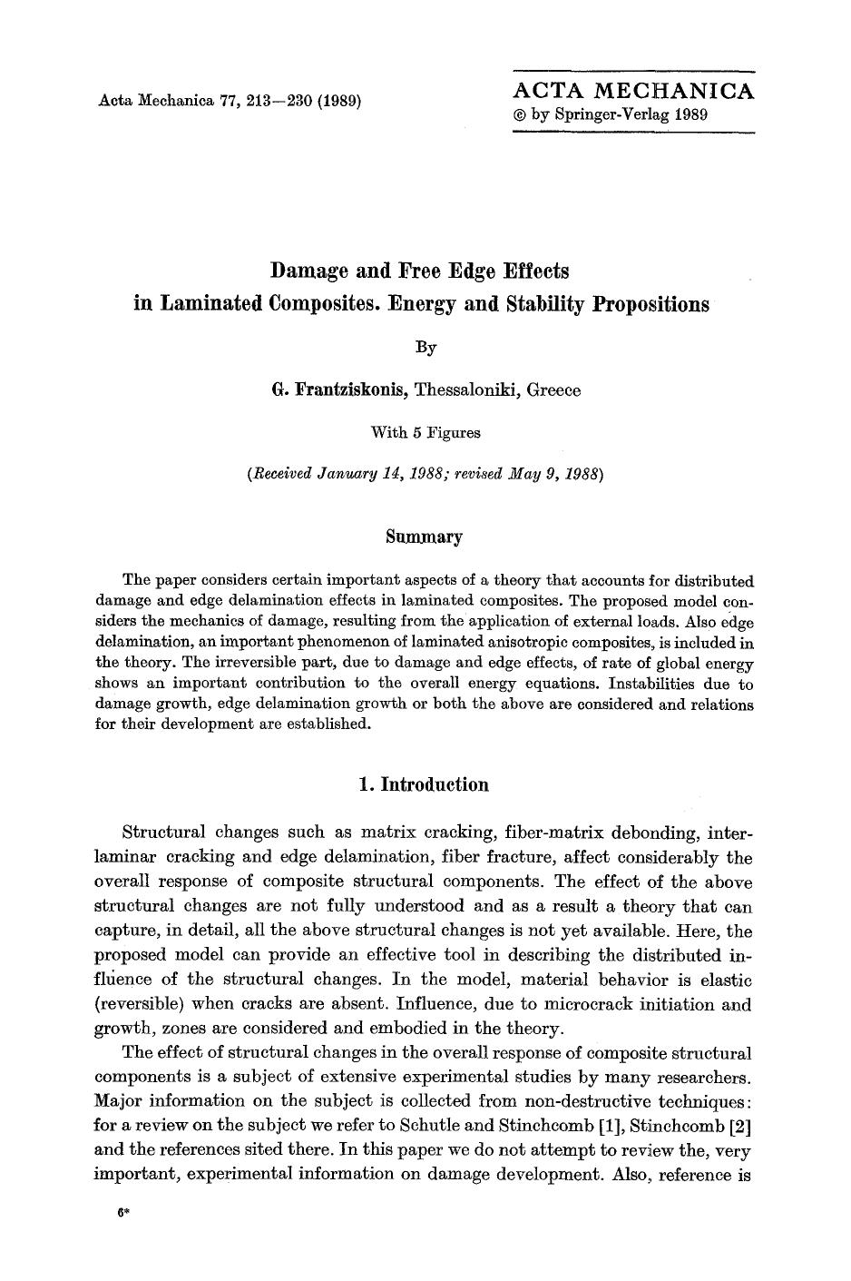 Damage and free edge effects in laminated composites. Energy and stability propositions by Unknown